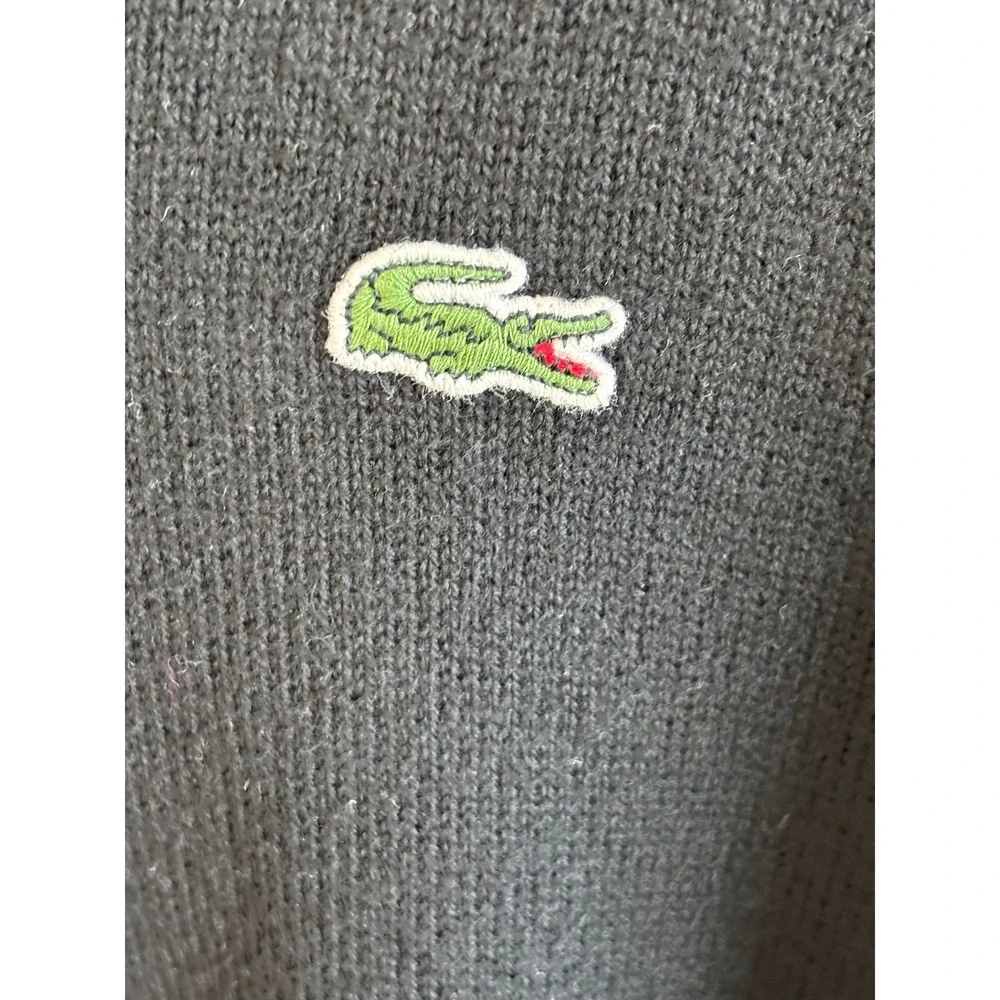 Lacoste V-Neck Sweater Black Mens Size 5 Large Long Sleeve Pullover Knit Logo‎